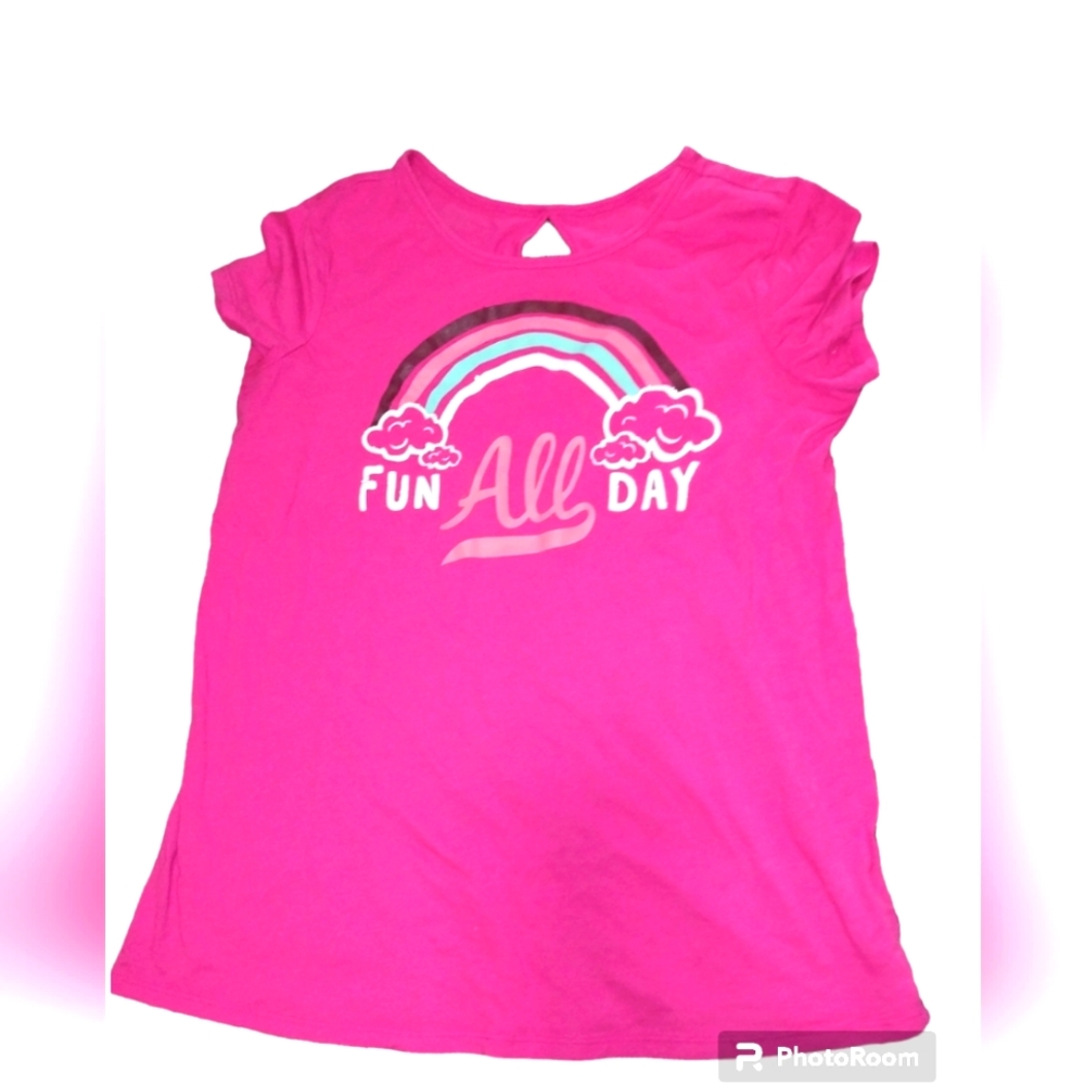 New Girls Justice Punk Rainbow "Fun all Day" Graphic Cut Out Tee